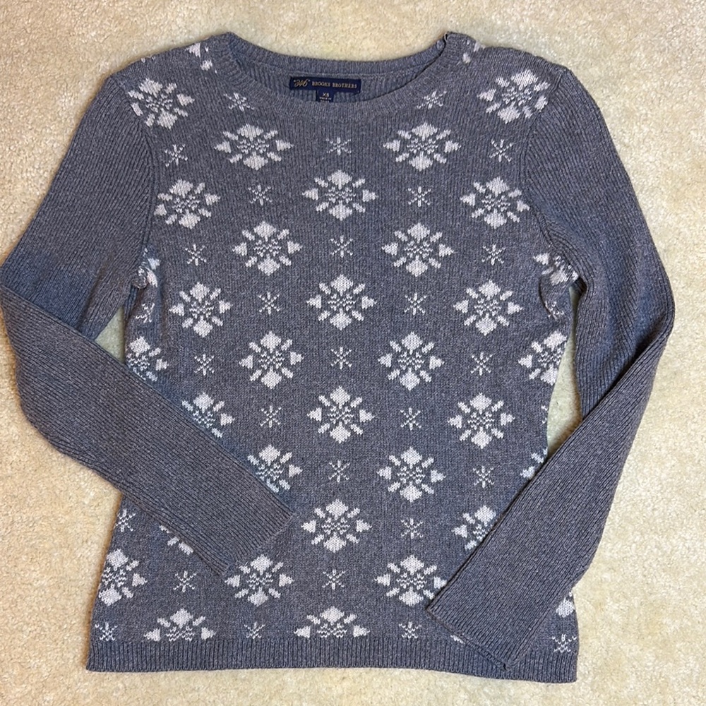 Gray and White Knit Snowflake Sweater - BROOKS BROTHERS